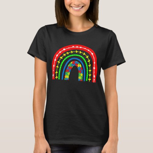 Autistic Boho Rainbow Puzzle Piece Autism Awarenes T_Shirt
