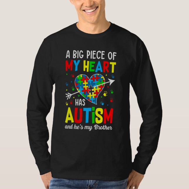 Autistic Boy Piece My Heart Has Autism He's My Bro T-Shirt (Front)