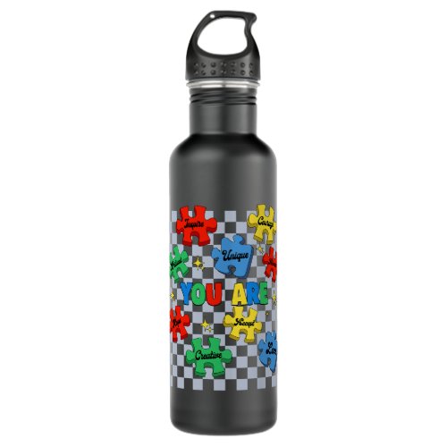 Autistic Checkered You Are Puzzle Pieces Autistic  Stainless Steel Water Bottle
