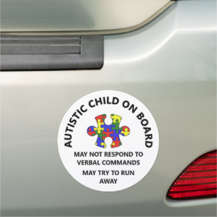 Autistic Child On Board Autism Medical Alert Car Magnet