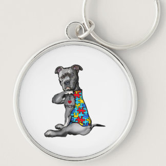 Autistic | Cool Pitbull I Love Mom Autism Puzzle Keychain