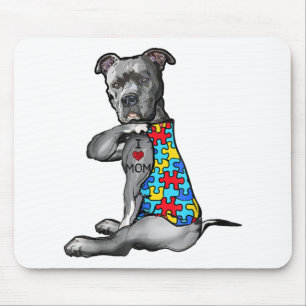 Autistic Cool Pitbull I Love Mom Autism Puzzle Mouse Pad