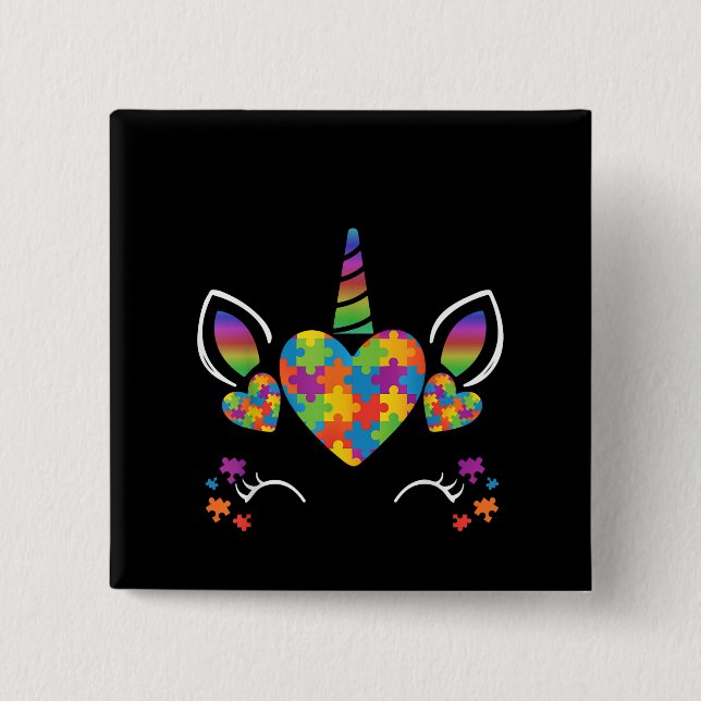 Autistic | Cute Unicorn Autism Awareness Puzzle Button (Front)