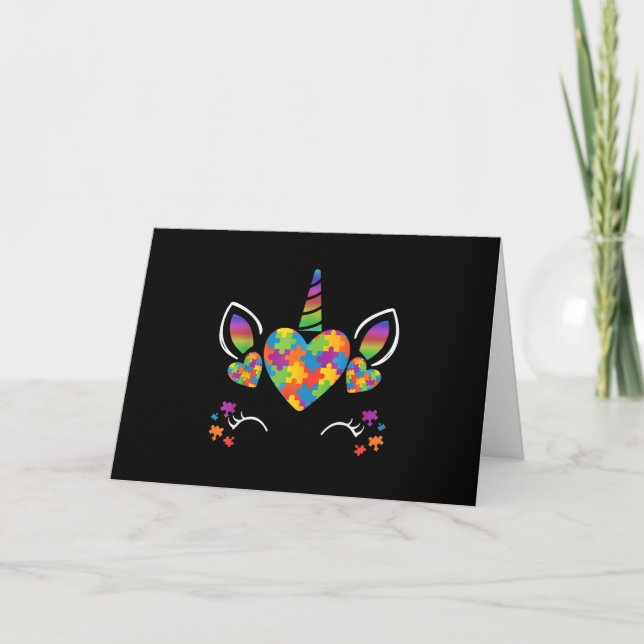 Autistic | Cute Unicorn Autism Awareness Puzzle Card (Front)