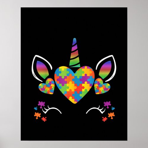 Autistic  Cute Unicorn Autism Awareness Puzzle Poster