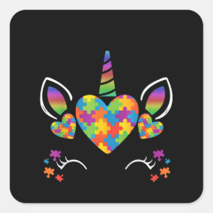 Autistic Cute Unicorn Autism Awareness Puzzle Square Sticker
