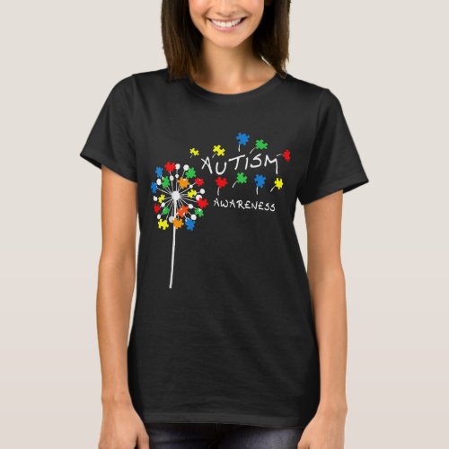 Autistic Dandelion Puzzle Piece Cool Autism Awaren T_Shirt