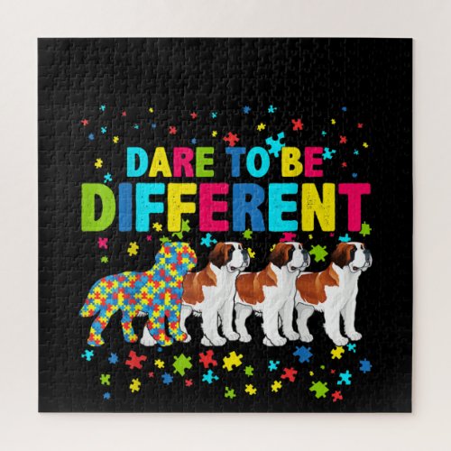 Autistic  Dare To Be Different Saint Bernard Dog Jigsaw Puzzle