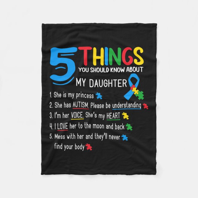 Autistic Daughter Autism Awareness Support Mom Dad Fleece Blanket (Front)