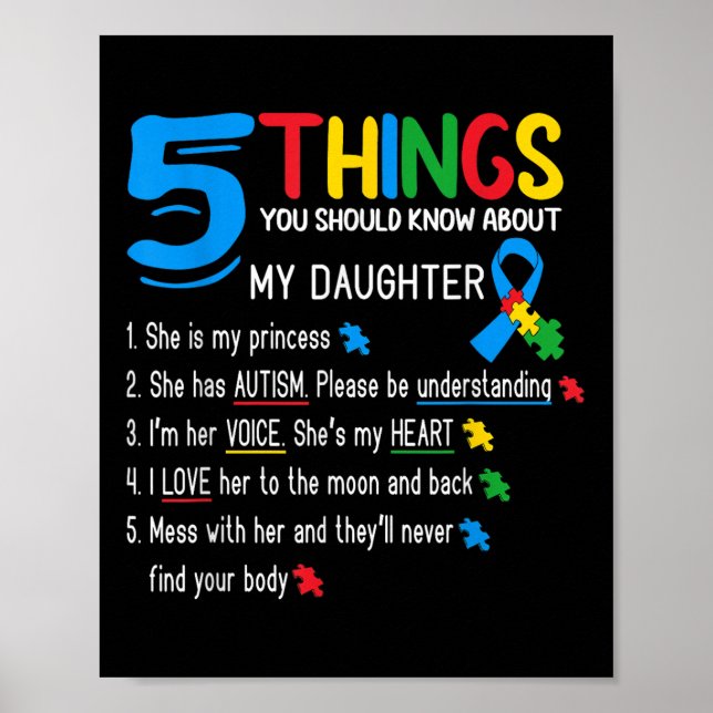 Autistic Daughter Autism Awareness Support Mom Dad Poster (Front)