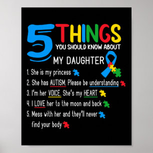 Autistic Daughter Autism Awareness Support Mom Dad Poster