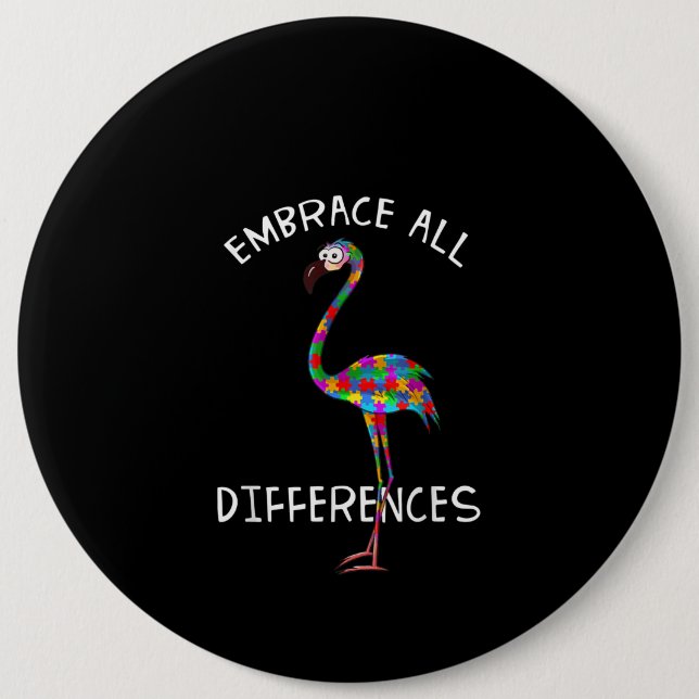 Autistic | Embrace All Differences Flamingo Puzzle Button (Front)