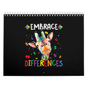 Autistic  Embrace Differences Giraffe Puzzle Piece Calendar