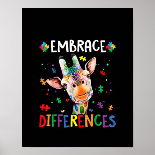 Autistic Embrace Differences Giraffe Puzzle Piece Poster