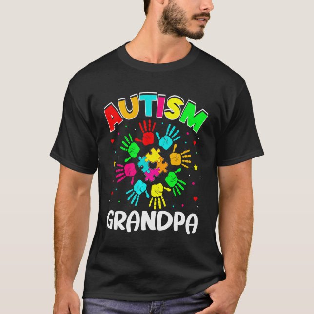 Autistic Grandpa Puzzle Support Family Autism Awar T-Shirt (Front)