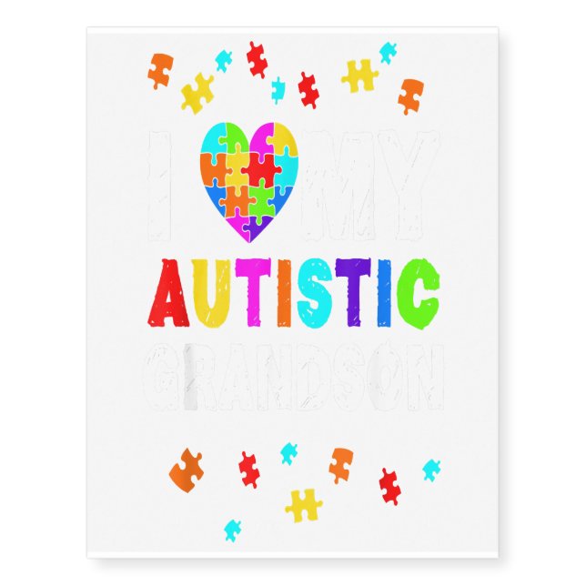 Autistic Grandson Autism Awareness Autistic Gift Temporary Tattoos (Front)
