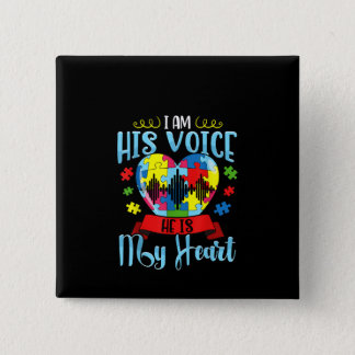 Autistic | I Am His Voice He Is My Heart Puzzle Button