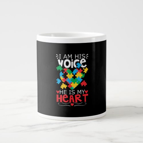 Autistic  I Am His Voice He Is My Heart Puzzle Giant Coffee Mug