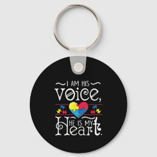 Autistic I Am His Voice, He Is My Heart Puzzle Keychain