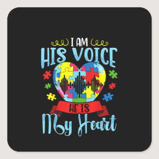 Autistic | I Am His Voice He Is My Heart Puzzle Square Sticker