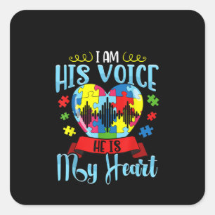 Autistic I Am His Voice He Is My Heart Puzzle Square Sticker