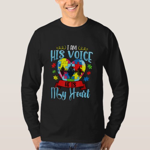 Autistic  I Am His Voice He Is My Heart Puzzle T_Shirt