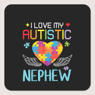 Autistic | I Love My Autistic Nephew Heart Puzzle Square Sticker