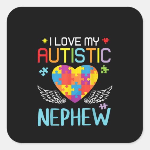 Autistic  I Love My Autistic Nephew Heart Puzzle Square Sticker