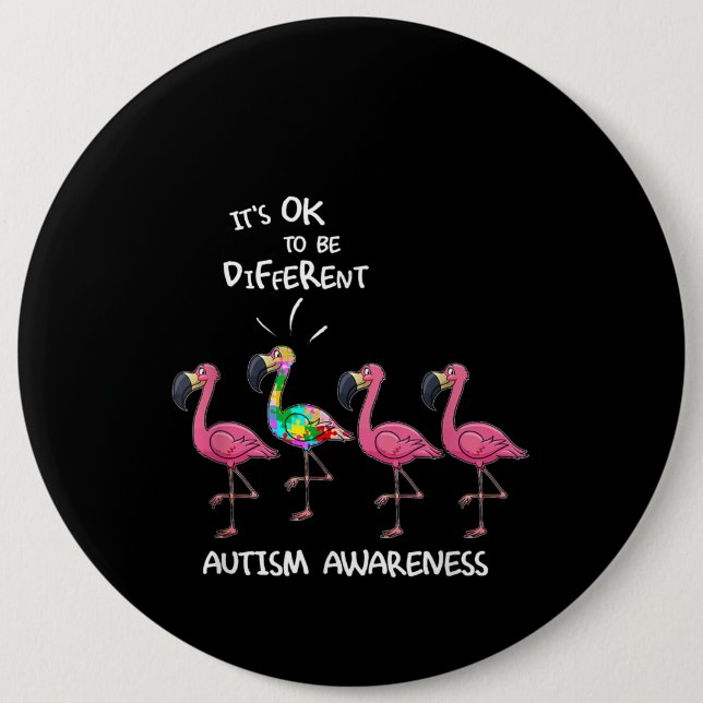 Autistic | It's Ok To Be Different Flamingo Puzzle Button (Front)