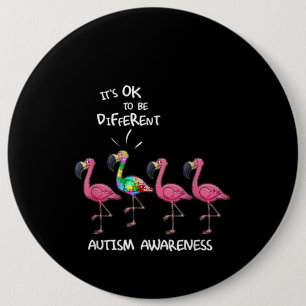 Autistic It's Ok To Be Different Flamingo Puzzle Button