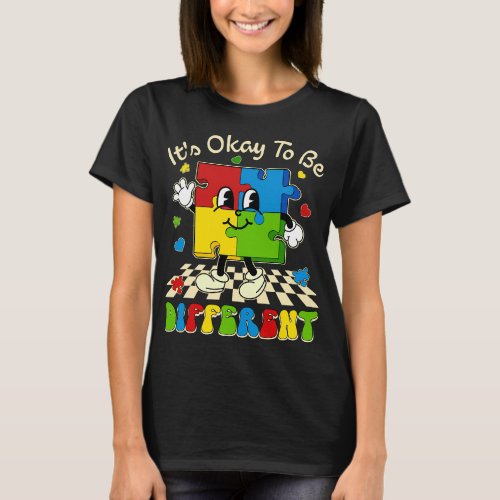 Autistic Its Ok To Be Different Puzzle Piece Retro T_Shirt