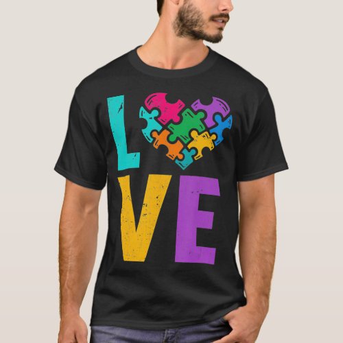 Autistic Kids Puzzle Pieces Heart Love Autism Awar T_Shirt