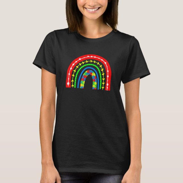 Autistic Love Boho Rainbow Puzzle Piece Autism Awa T-Shirt (Front)