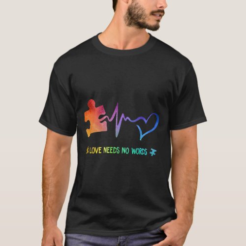 Autistic Love Needs No Words Heartbeat Puzzle For  T_Shirt