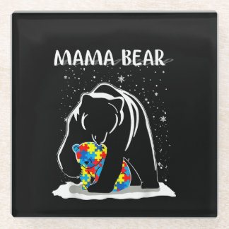 Autistic | Mama Bear Autism Puzzle Piece Snowflake Glass Coaster