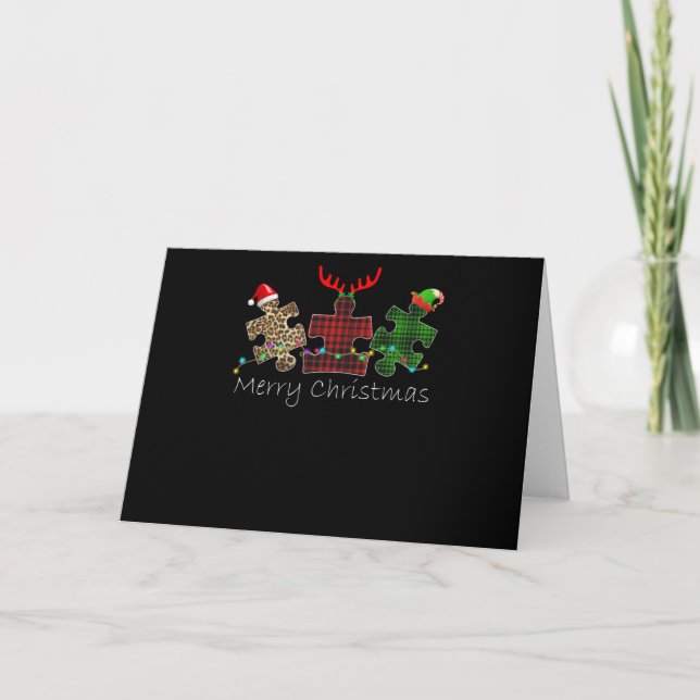 Autistic | Merry Christmas Autism Puzzle Piece Card (Front)
