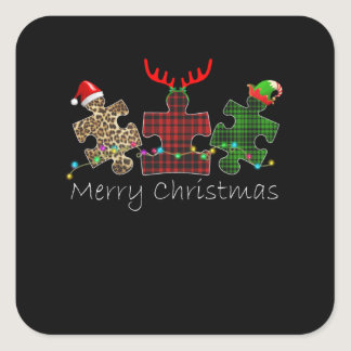 Autistic | Merry Christmas Autism Puzzle Piece Square Sticker