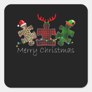 Autistic Merry Christmas Autism Puzzle Piece Square Sticker