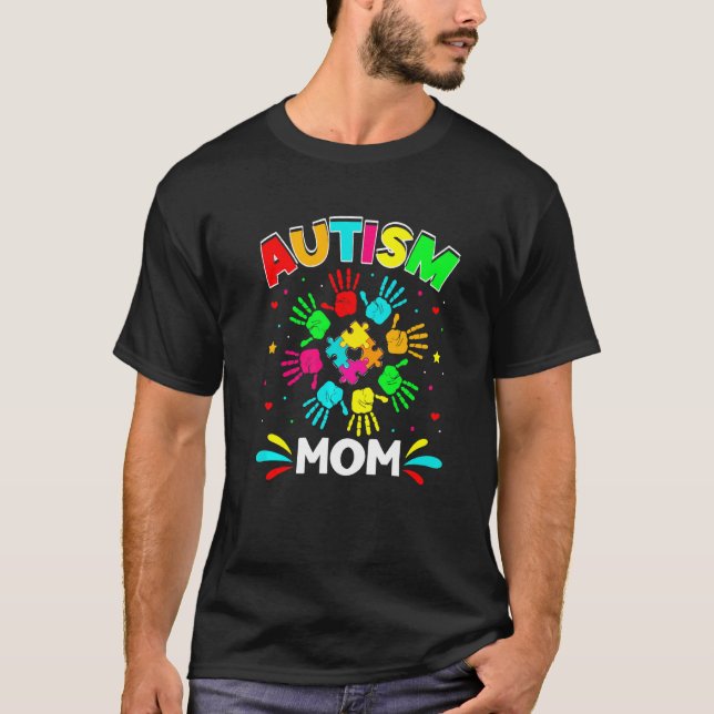 Autistic Mom Puzzle Support Family Autism Awarenes T-Shirt (Front)