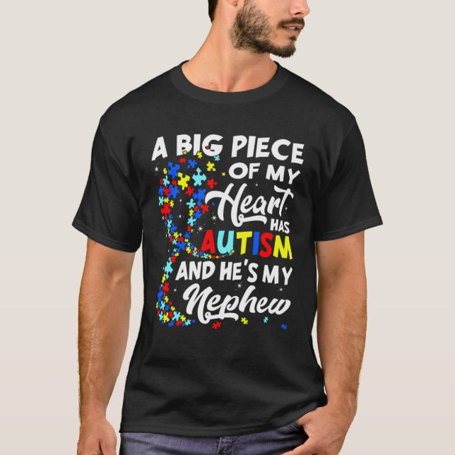 Autistic Nephew Autism Awareness Month For Boys T-Shirt (Front)