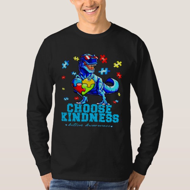 Autistic Pride Day Dinosaur TRex Choose Kindness M T-Shirt (Front)
