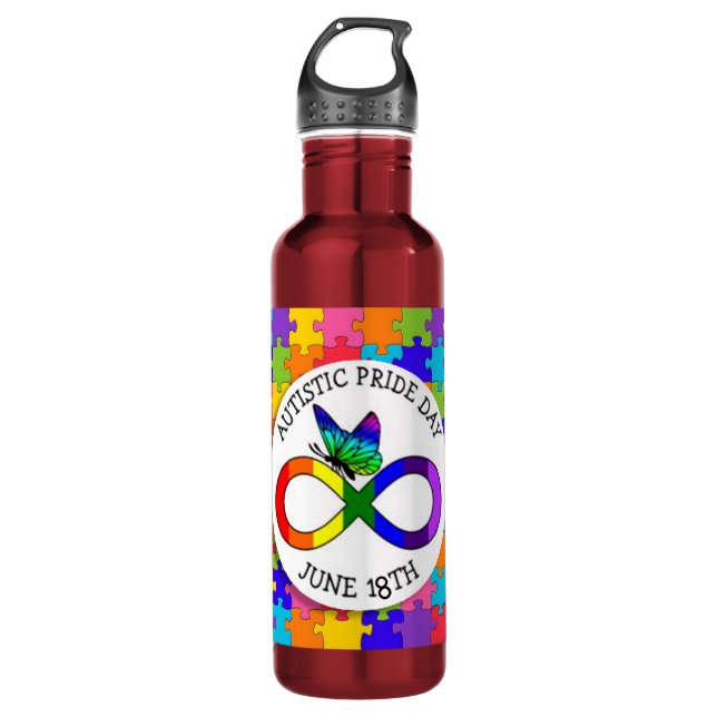 Autistic Pride Day June 18 Awareness Water Bottle (Front)