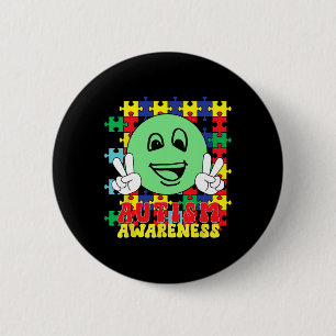 Autistic Puzzle Pieces Smile Face Autism Awareness Button