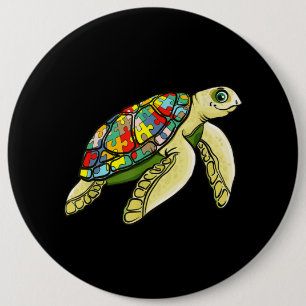 Autistic  Sea Turtle Puzzle Piece Autism Awareness Button