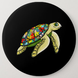 Autistic |Sea Turtle Puzzle Piece Autism Awareness Button