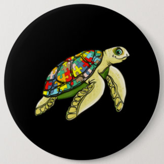 Autistic |Sea Turtle Puzzle Piece Autism Awareness Button