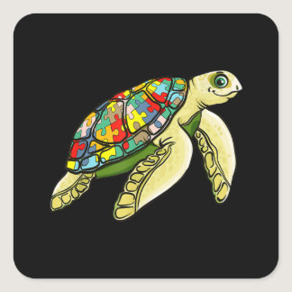 Autistic |Sea Turtle Puzzle Piece Autism Awareness Square Sticker