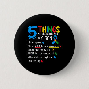 Autistic Son Autism Awareness Support For Mom Dad  Button