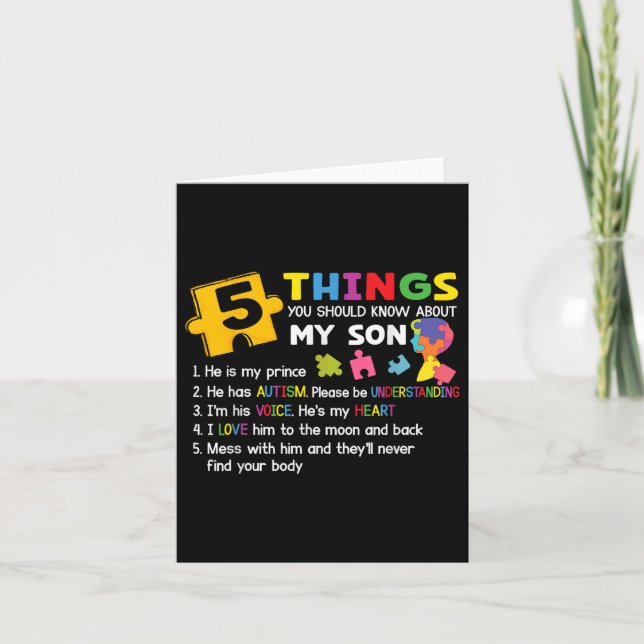 Autistic Son Autism Awareness Support For Mom Dad  Card (Front)
