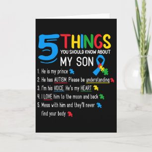 Autistic Son Autism Awareness Support For Mom Dad Card